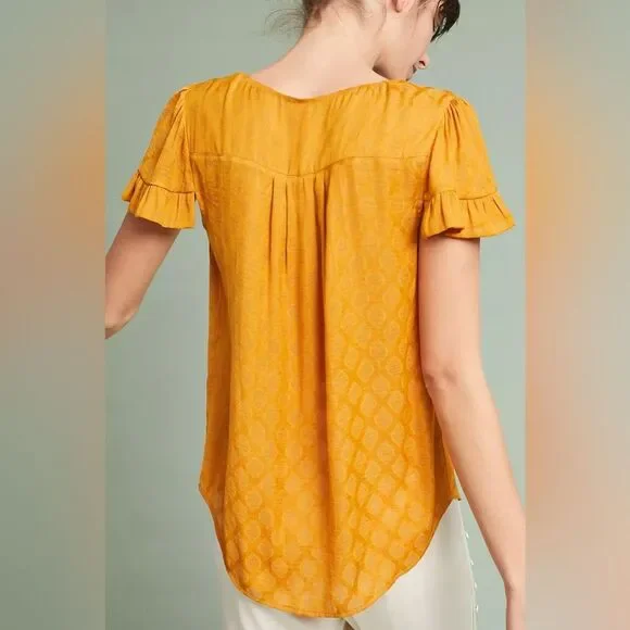 Anthropologie Maeve Hailey Flutter-Sleeve Top M - Picture 2 of 11